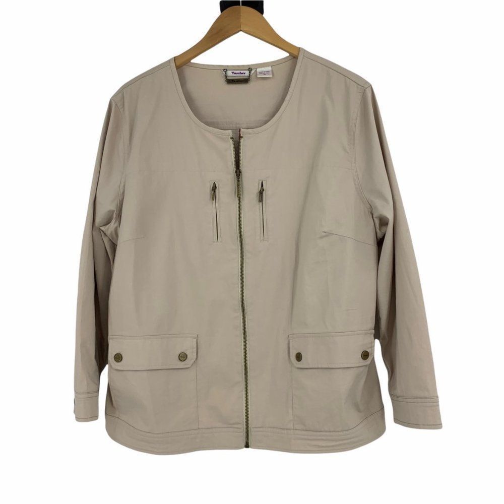 Womans Tan Jay Jacket 9924 Casual Full Zip Safari Size 16 Stretch Pockets